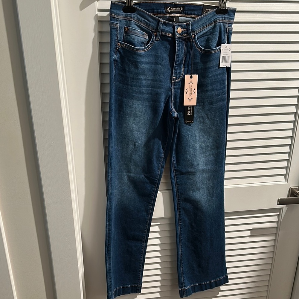 NWT Nanette Lepore So Soft Denim Belle Dark Blue High Rise Bootcut Jeans. Size 6